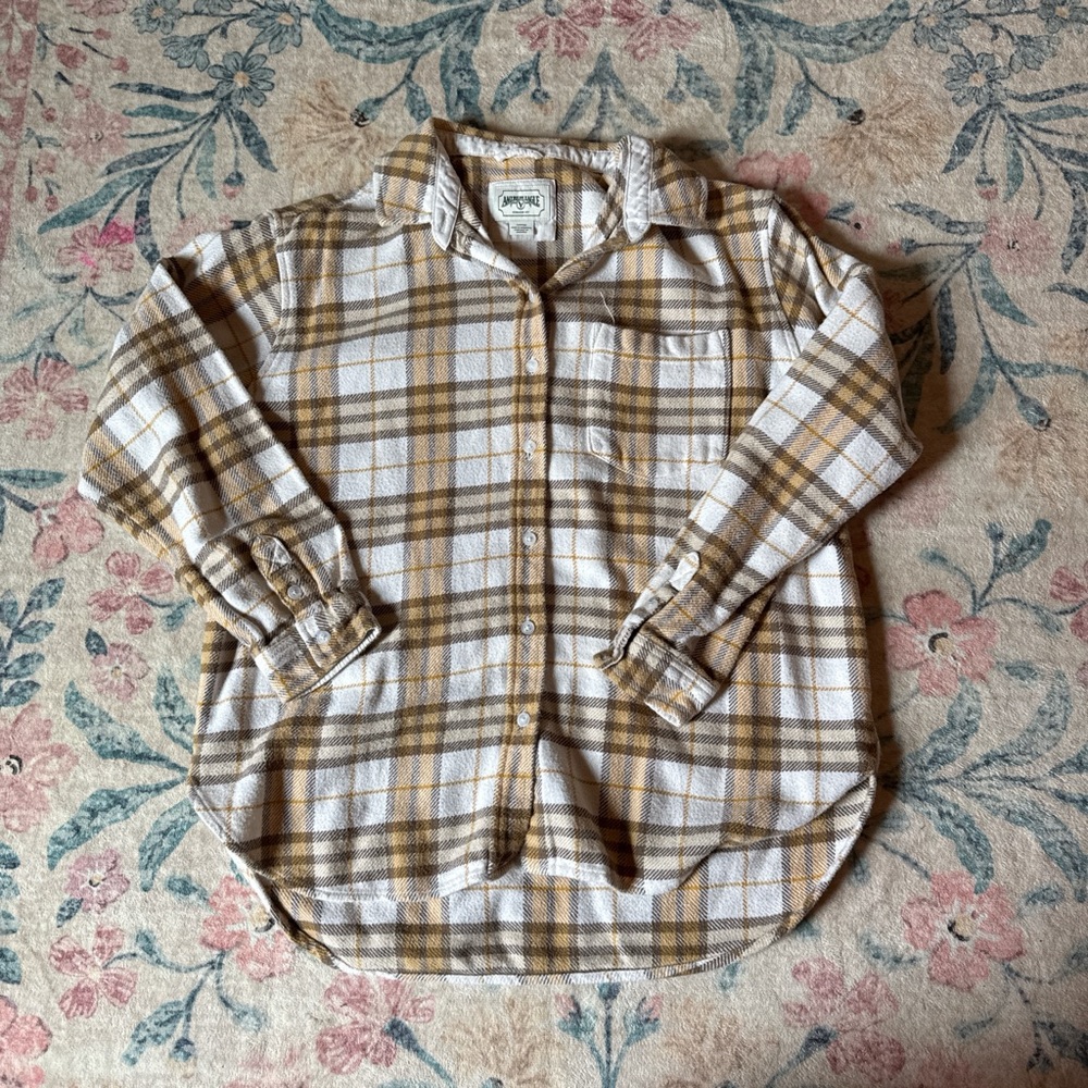 American Eagle Outfitters Women Plaid Shacket in Tan and White